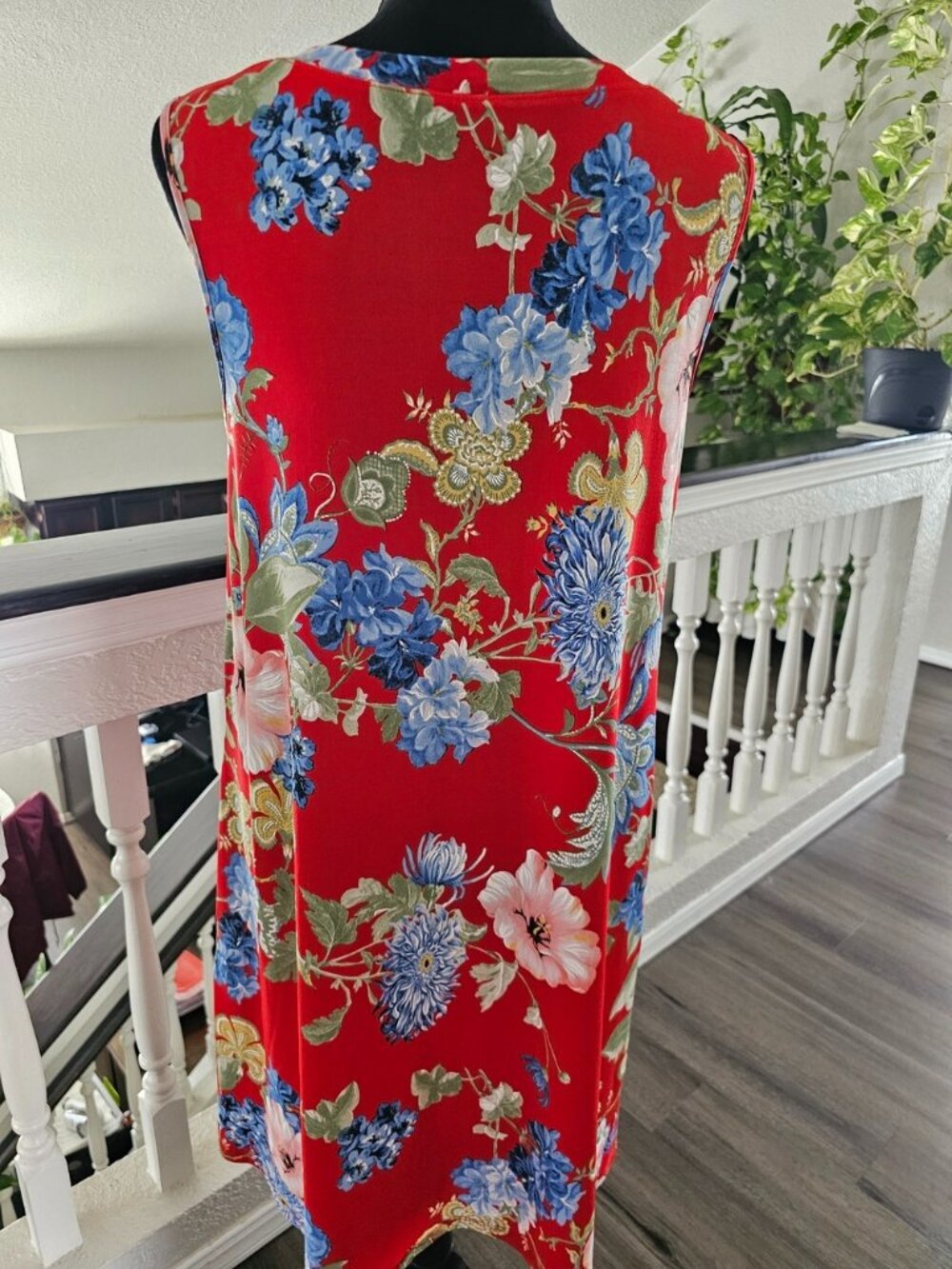 Apt. 9 Red Floral Sleeveless Midi Dress with Blue and Green Blooms - Picture 5 of 12